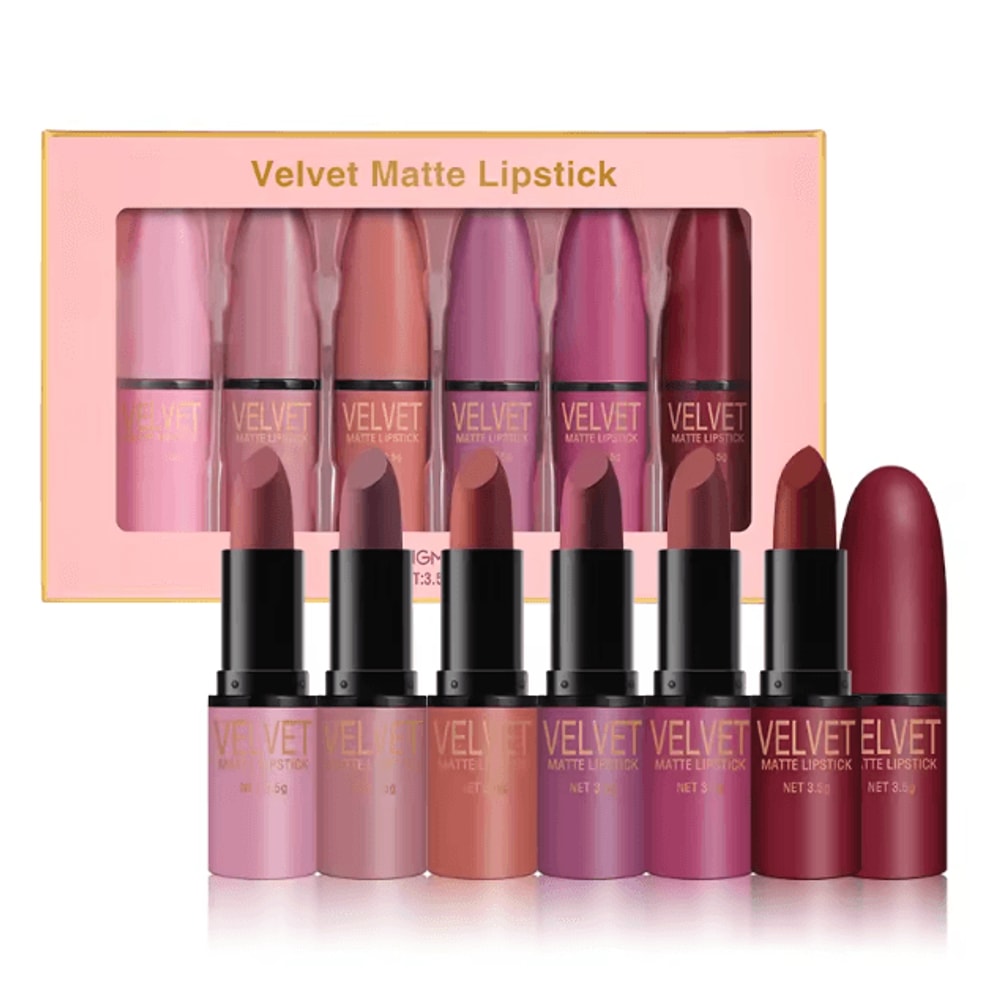 Langmanni 6Color Velvet Matte Lipstick Set Waterproof LongLasting Gift Box Lip Collection 6