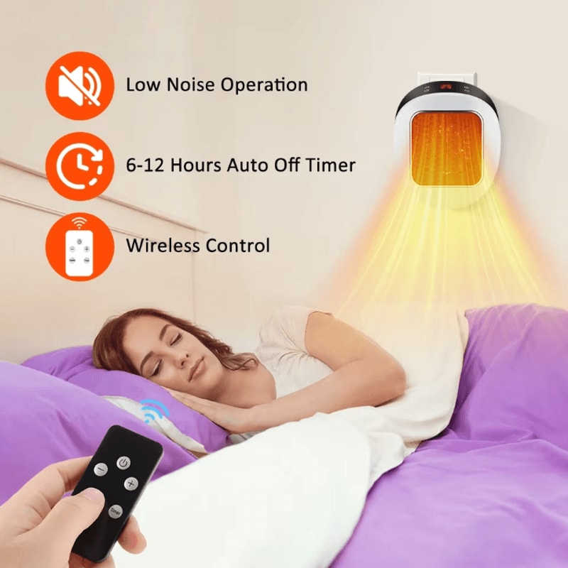 Portable PTC Wall Plug Heater Adjustable Temperature Electric Space Heater For Bathroom Living Ro 2