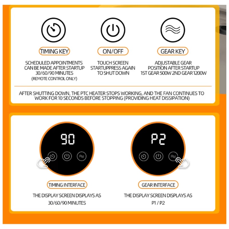 1200W Portable Desktop Fan Heater Fast Heating Compact Electric Room Heater For Home Office 6