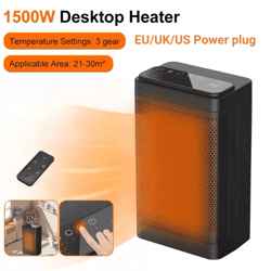 portable ptc ceramic fan heater with remote – oscillating desktop space heater for home & office
