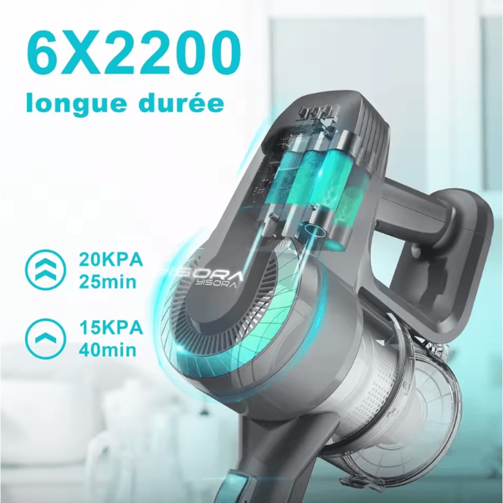 YISORA N300 Cordless Stick Vacuum 20KPa Lightweight Vacuum Cleaner For Carpet Hard Floors Pet Hai 2