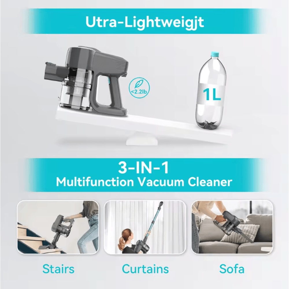 YISORA N300 Cordless Stick Vacuum 20KPa Lightweight Vacuum Cleaner For Carpet Hard Floors Pet Hai 4