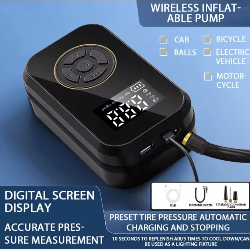 BELIBUY Portable Tire Inflator Digital Cordless Air Pump For Car Bike Motorcycle 4