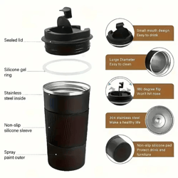 thermodrive stainless steel travel mug – leakproof insulated coffee cup for car & travel (380/510ml)
