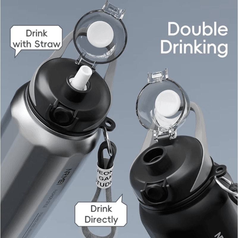 HydroCarry OneButton Thermos Bottle Large Capacity Stainless Steel Vacuum Flask With Rope 5