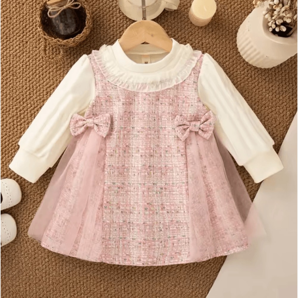 SweetRibbon Baby Girl Princess Dress Korean Style Long Sleeve Tulle Toddler Party Dress 1