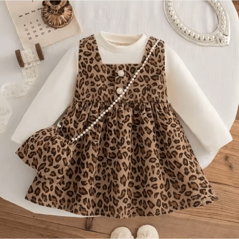 WildCharm Baby Girl Leopard Dress Long Sleeve Ruffle Toddler Princess Dress 13Y 2