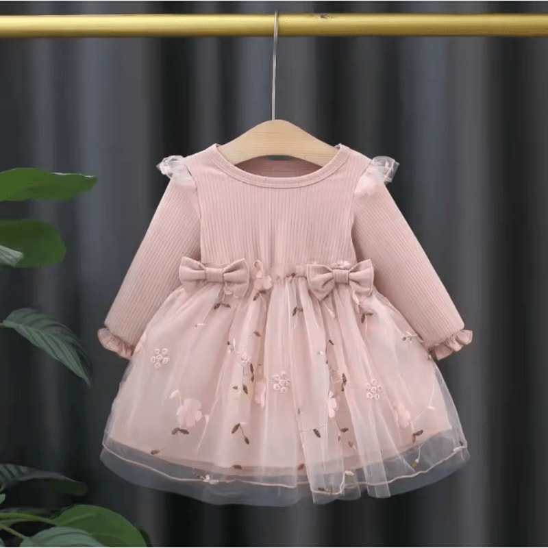 BloomKnit Baby Girl Dress Long Sleeve Knit Embroidered Toddler Casual Dress 0