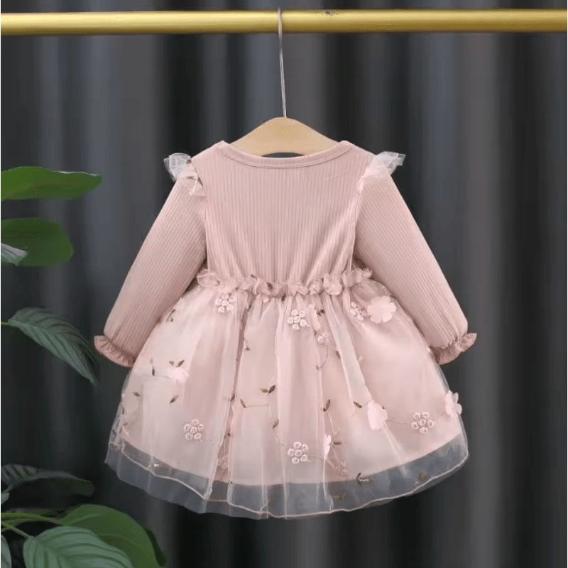 BloomKnit Baby Girl Dress Long Sleeve Knit Embroidered Toddler Casual Dress 1