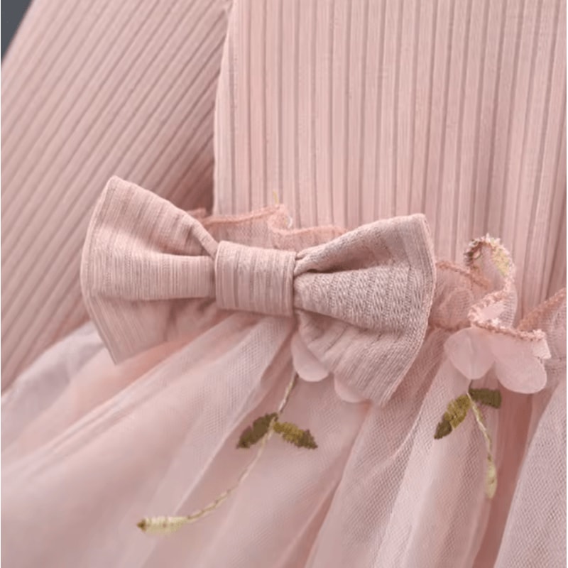 BloomKnit Baby Girl Dress Long Sleeve Knit Embroidered Toddler Casual Dress 3