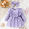 Purple Ruffled Baby Girl Dress With Butterfly Detail Matching Headband Long Sleeve Butterfly Baby 0