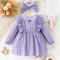 Purple Ruffled Baby Girl Dress With Butterfly Detail Matching Headband Long Sleeve Butterfly Baby 1
