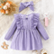 Purple Ruffled Baby Girl Dress With Butterfly Detail Matching Headband Long Sleeve Butterfly Baby 1