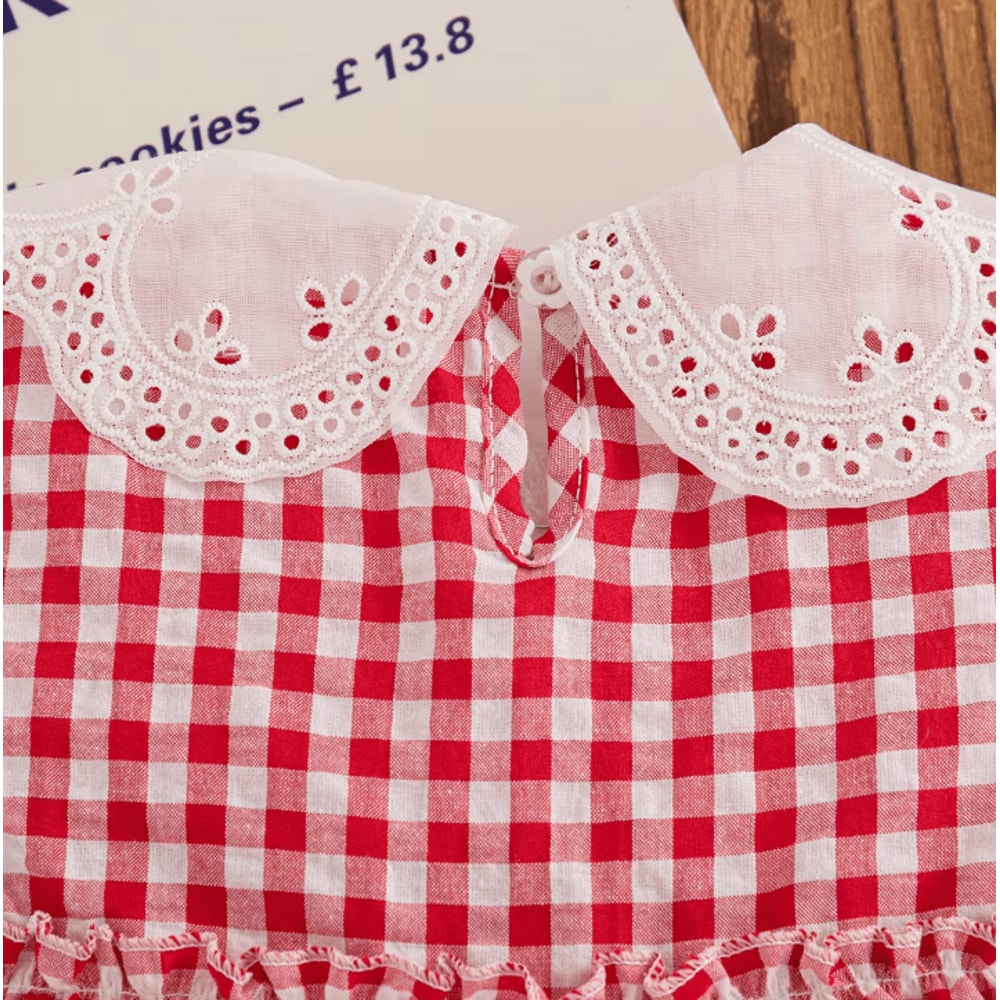 Korean Style Strawberry Embroidered Toddler Dress Red Check Sleeveless Baby Girl Dress For Cute Su 5