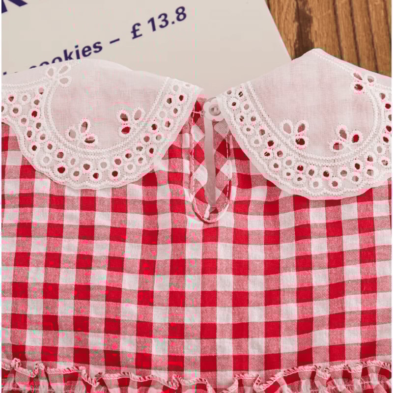 Korean Style Strawberry Embroidered Toddler Dress Red Check Sleeveless Baby Girl Dress For Cute Su 5