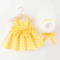 Plaid Bow Baby Girl Summer Dress Set With Matching Sun Hat Cute Toddler Beach Dress Outfit 2Piece 0