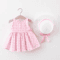 Plaid Bow Baby Girl Summer Dress Set With Matching Sun Hat Cute Toddler Beach Dress Outfit 2Piece 1