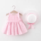 Plaid Bow Baby Girl Summer Dress Set With Matching Sun Hat Cute Toddler Beach Dress Outfit 2Piece 1