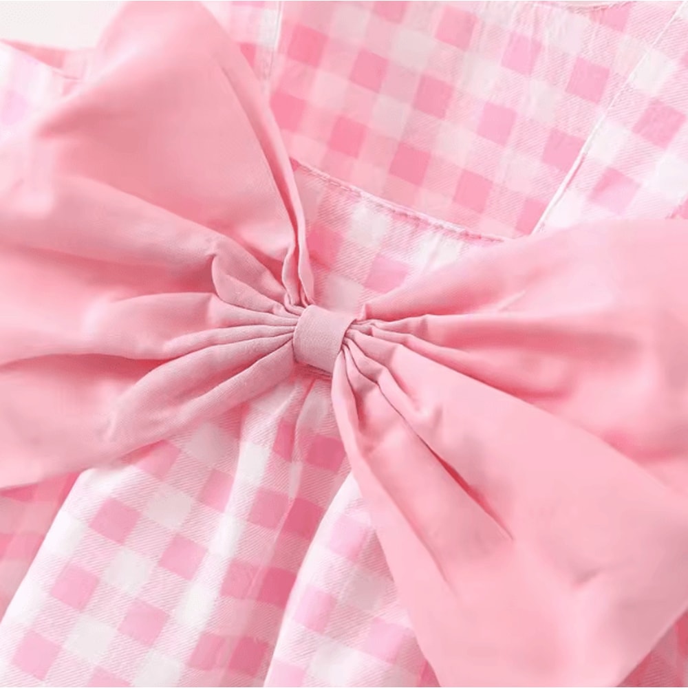 Plaid Bow Baby Girl Summer Dress Set With Matching Sun Hat Cute Toddler Beach Dress Outfit 2Piece 3