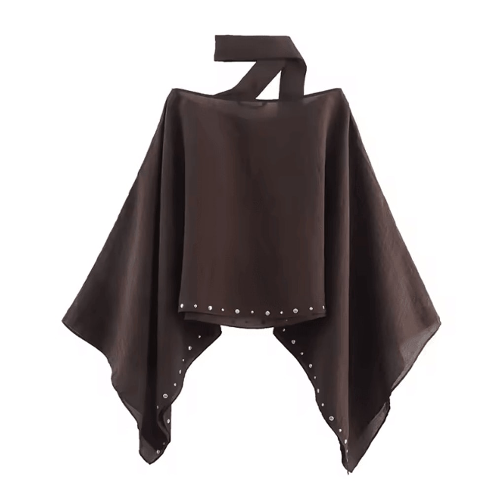 Rivet Scarf Womens Cropped Cloak Jacket Lightweight Summer Cape Poncho For Casual Holiday Style 1