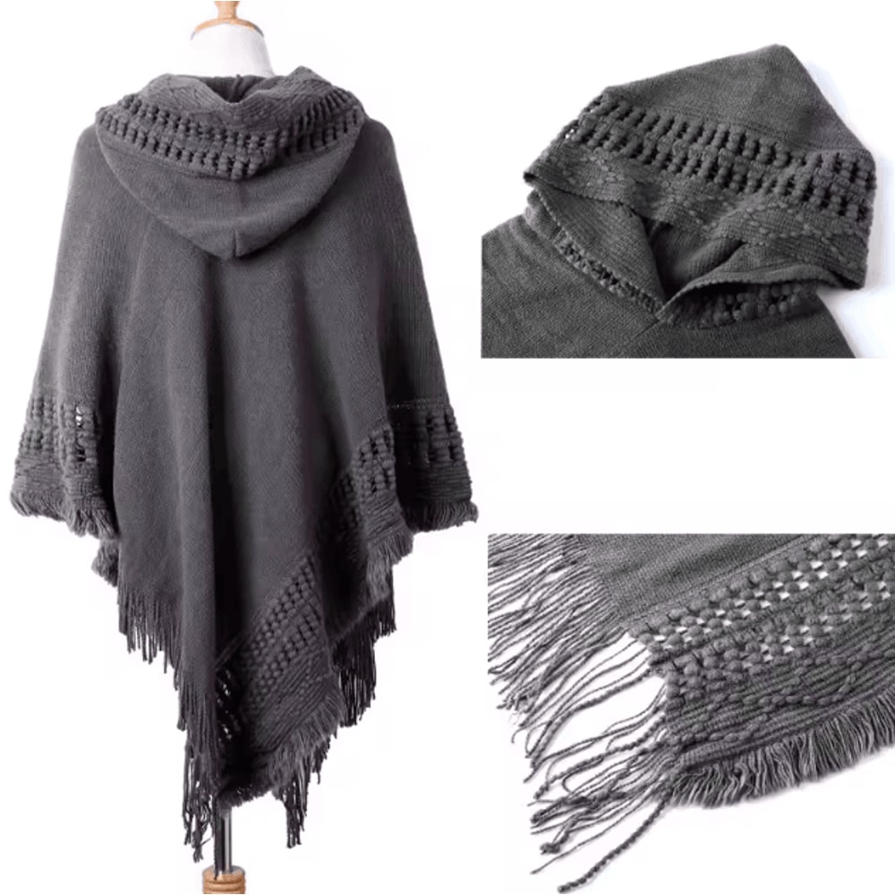 Bohemian Tassel Fringe Poncho Oblique Stripe Womens Cape Shawl Wrap With Stylish Boho Tassels 0