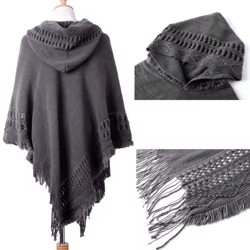 bohemian tassel fringe poncho – oblique stripe womens cape shawl wrap with stylish boho tassels