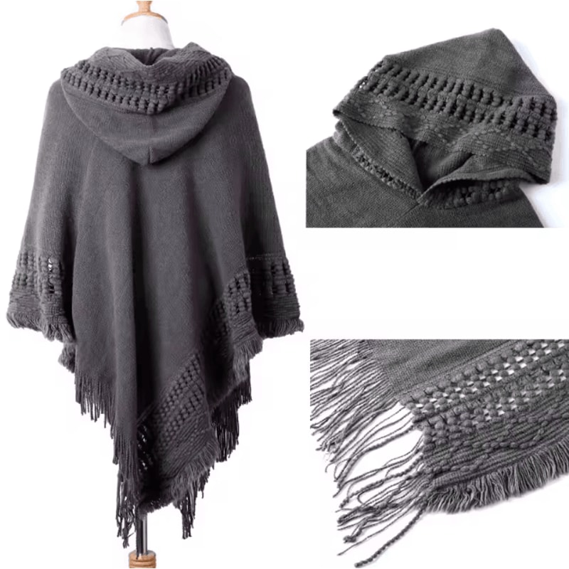 Bohemian Tassel Fringe Poncho Oblique Stripe Womens Cape Shawl Wrap With Stylish Boho Tassels 0