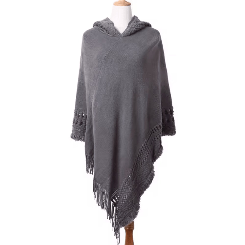 Bohemian Tassel Fringe Poncho Oblique Stripe Womens Cape Shawl Wrap With Stylish Boho Tassels 5