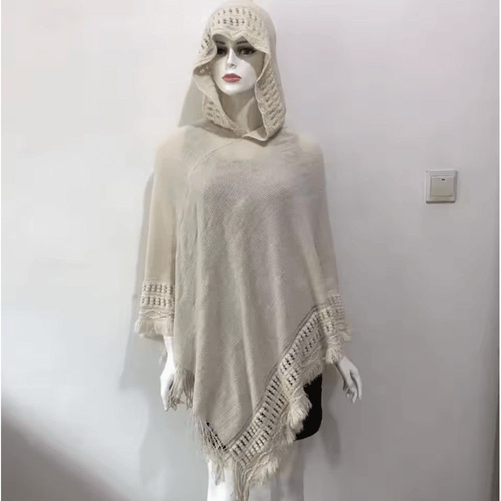 Bohemian Tassel Fringe Poncho Oblique Stripe Womens Cape Shawl Wrap With Stylish Boho Tassels 6