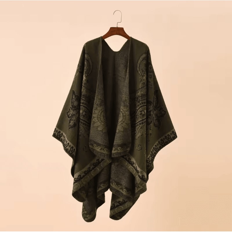 One Size Red Geometric Cashmere Poncho Cape Warm Womens Shawl Cloak Wrap With Lattice Flower Patte 9