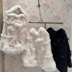 one size japanese big ribbon hooded knitted cloak poncho – soft double-layer womens winter cape jacket