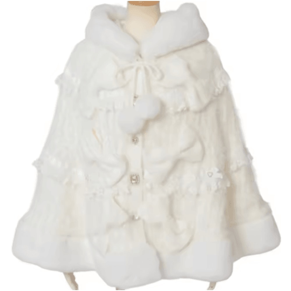 One Size Japanese Big Ribbon Hooded Knitted Cloak Poncho Soft DoubleLayer Womens Winter Cape Jacke 7