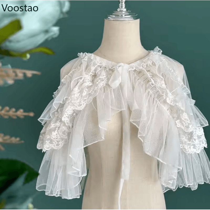 Lolita Lace Kawaii Poncho Cape Sweet Mesh Gothic Lolita Shawl Coat 3