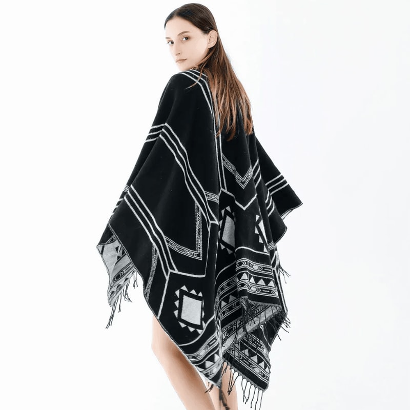 Indian Nepalese Geometric Tassel Poncho Shawl Warm Women Cloak Cape Wrap 0