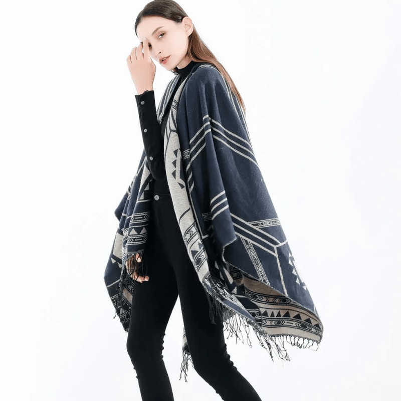 Indian Nepalese Geometric Tassel Poncho Shawl Warm Women Cloak Cape Wrap 1