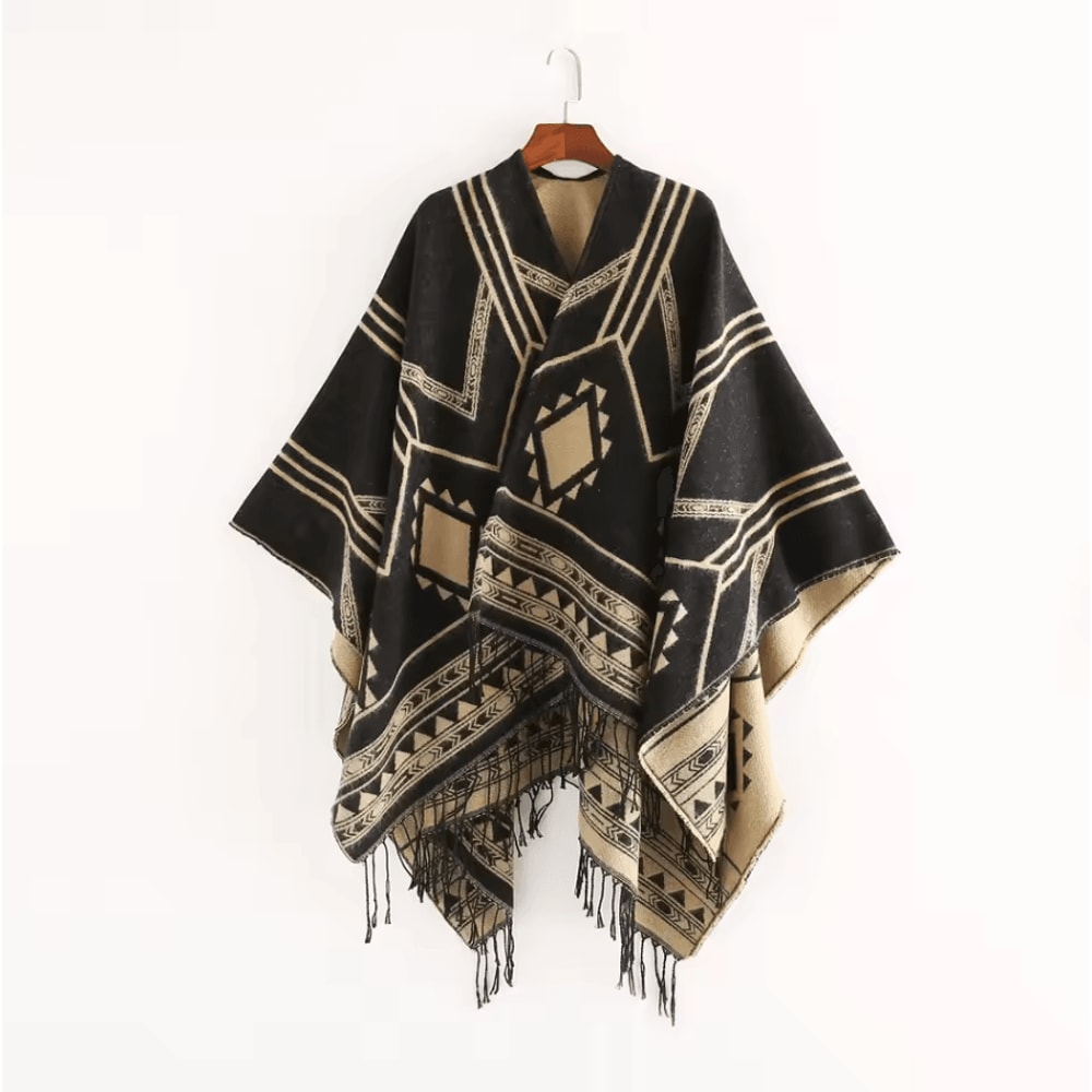 Indian Nepalese Geometric Tassel Poncho Shawl Warm Women Cloak Cape Wrap 2