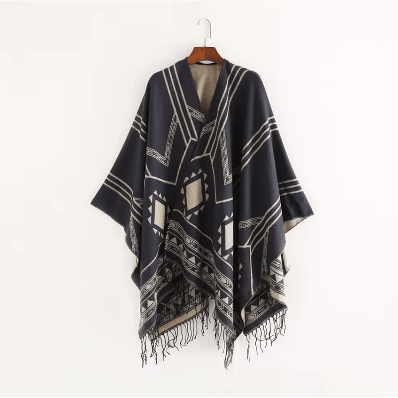 Indian Nepalese Geometric Tassel Poncho Shawl Warm Women Cloak Cape Wrap 9