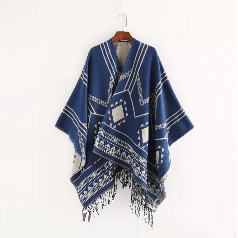 Indian Nepalese Geometric Tassel Poncho Shawl Warm Women Cloak Cape Wrap 4