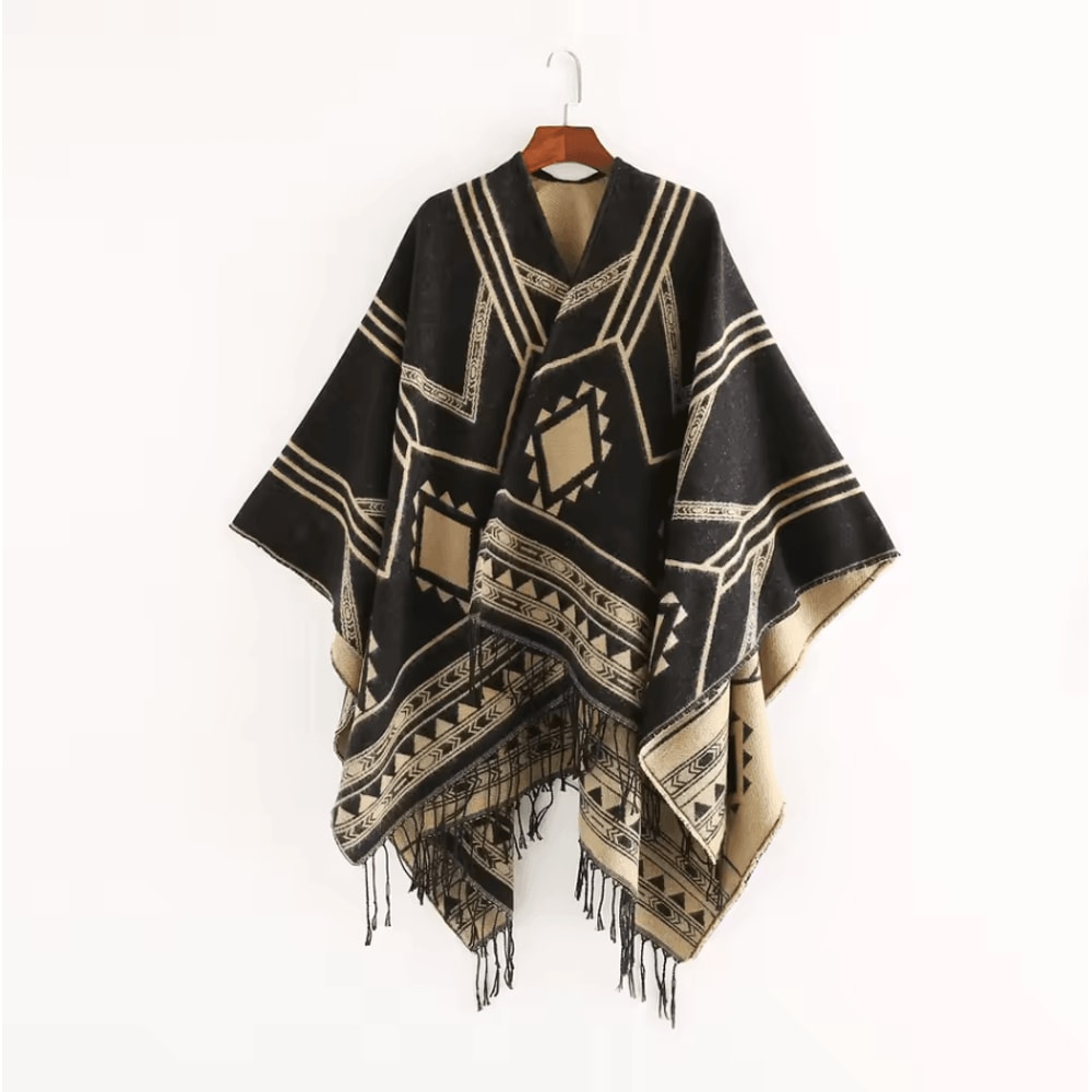 Indian Nepalese Geometric Tassel Poncho Shawl Warm Women Cloak Cape Wrap 5
