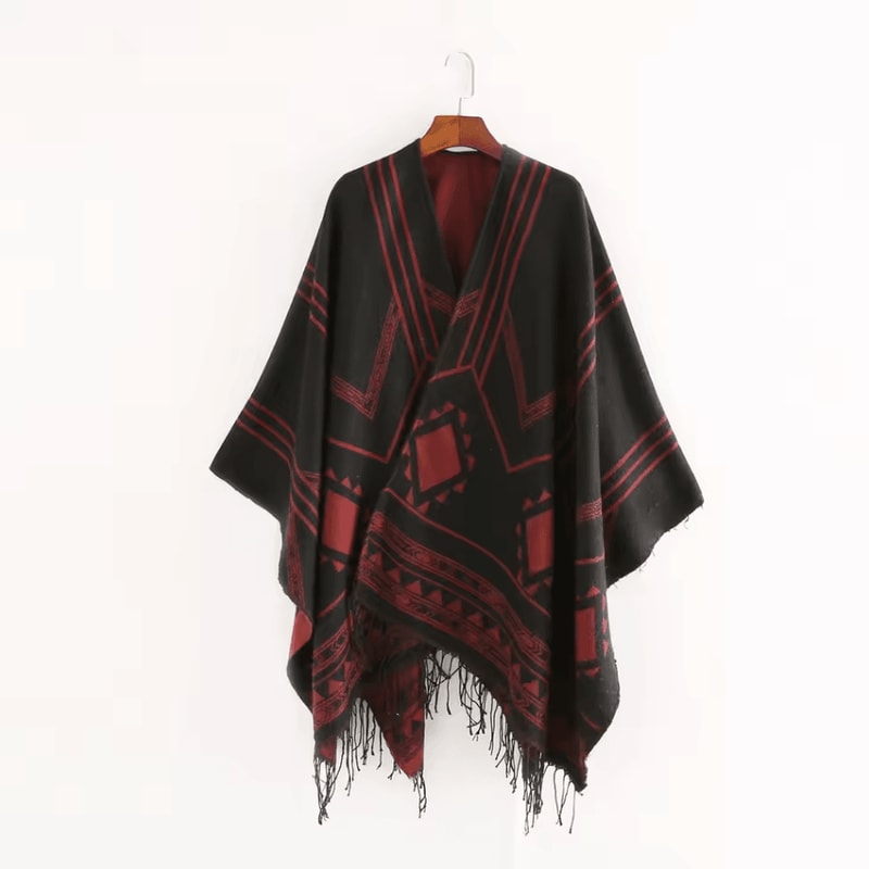 Indian Nepalese Geometric Tassel Poncho Shawl Warm Women Cloak Cape Wrap 6
