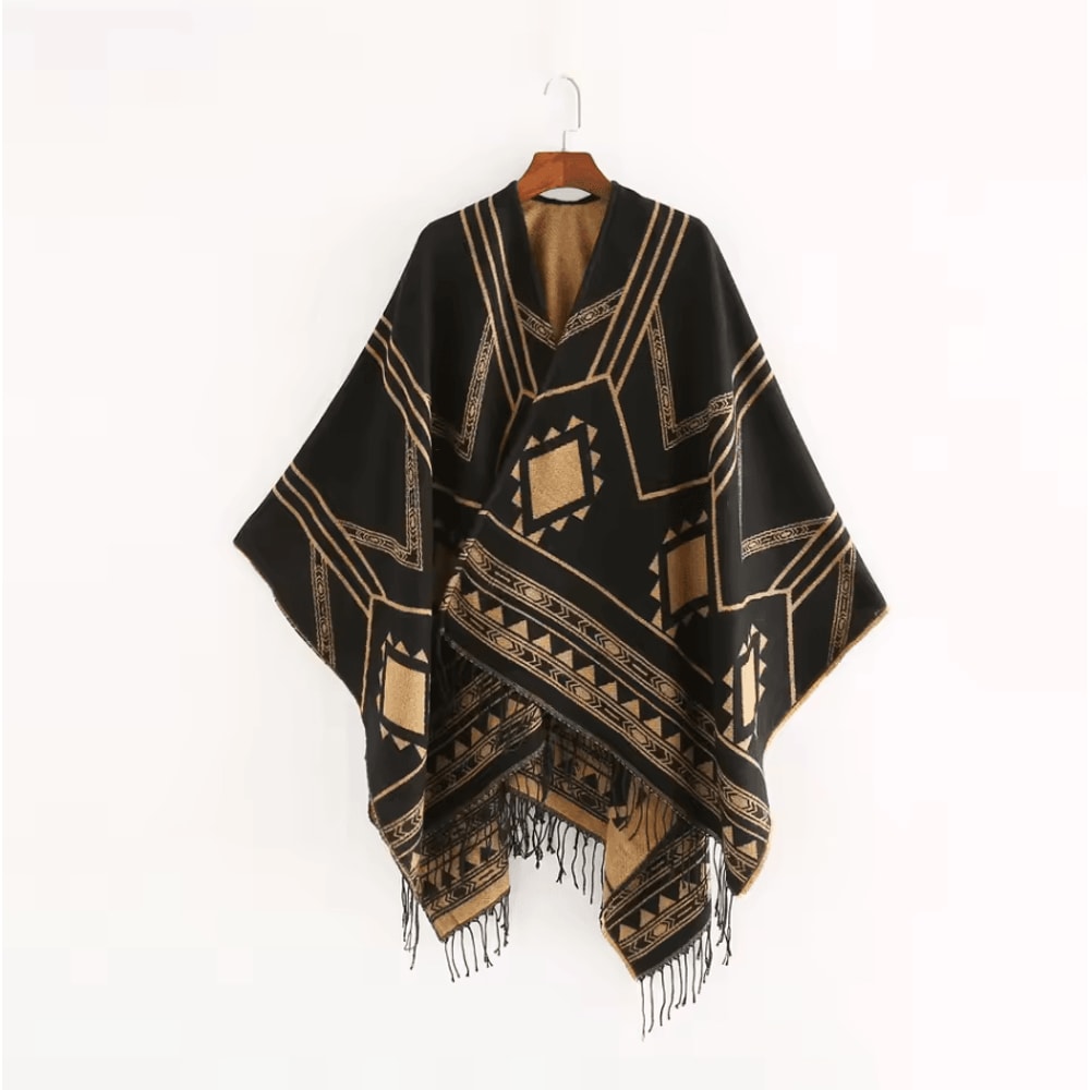 Indian Nepalese Geometric Tassel Poncho Shawl Warm Women Cloak Cape Wrap 7