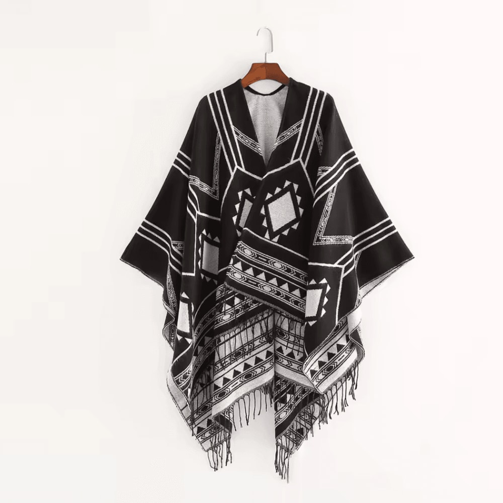 Indian Nepalese Geometric Tassel Poncho Shawl Warm Women Cloak Cape Wrap 8