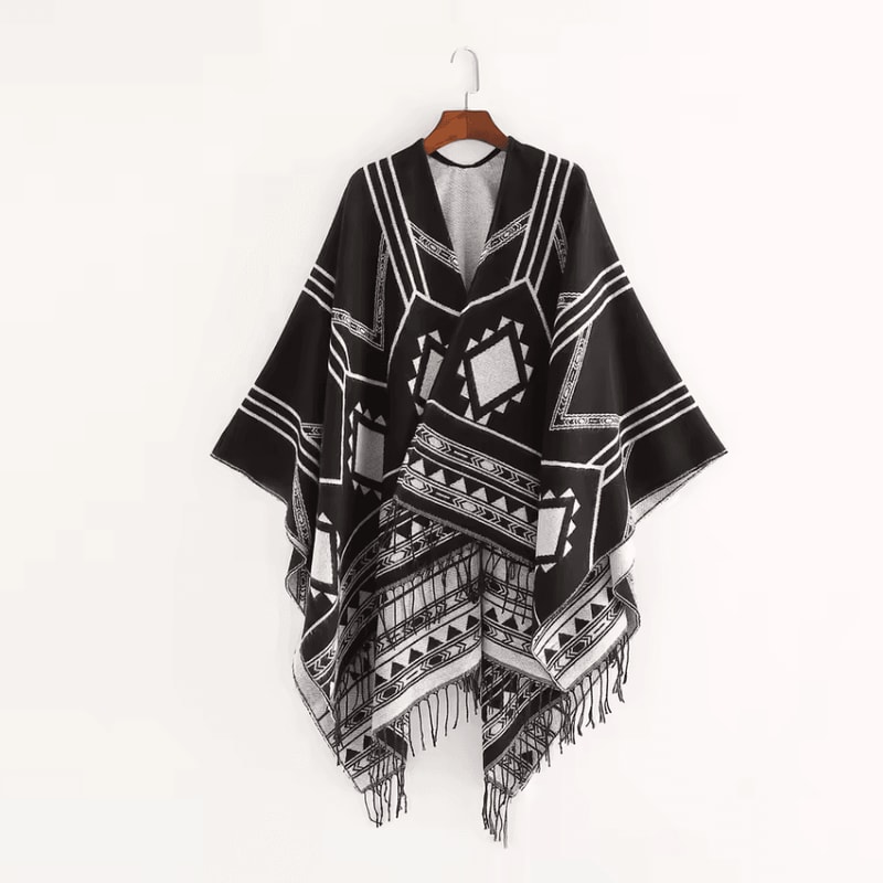 Indian Nepalese Geometric Tassel Poncho Shawl Warm Women Cloak Cape Wrap 8