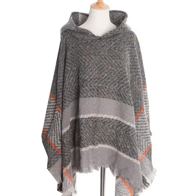 Hooded Fishbone Pattern Women Cape Poncho Autumn Winter Pullover Women Hooded Cloak 10