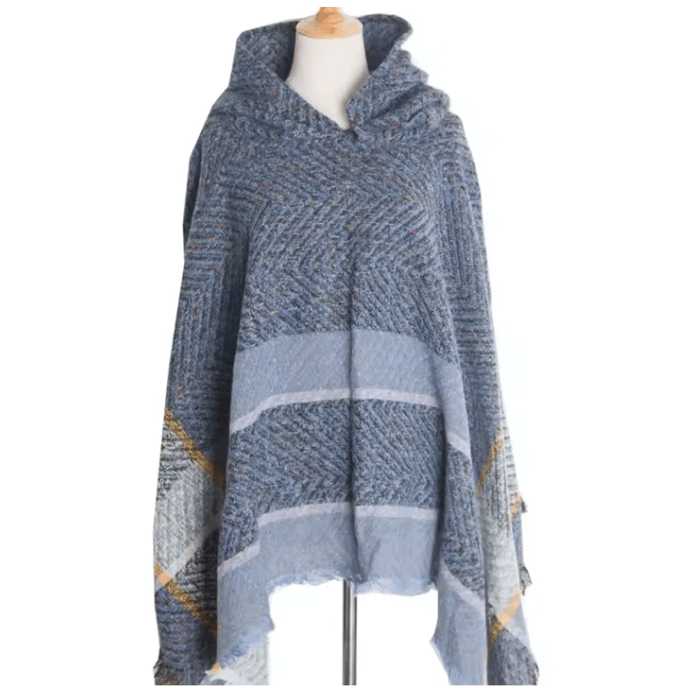 Hooded Fishbone Pattern Women Cape Poncho Autumn Winter Pullover Women Hooded Cloak 8