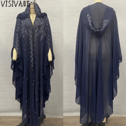 vintage hooded cloak cape dress thin women streetwear poncho jacket with diamond detail