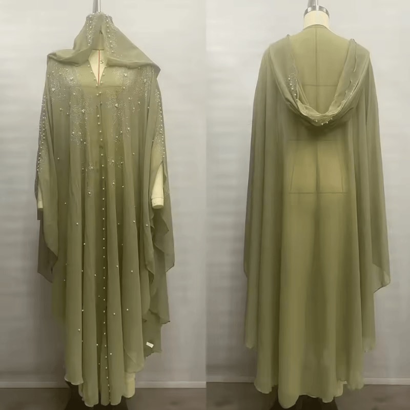 Vintage Hooded Cloak Cape Dress Thin Women Streetwear Poncho Jacket With Diamond Detail 9