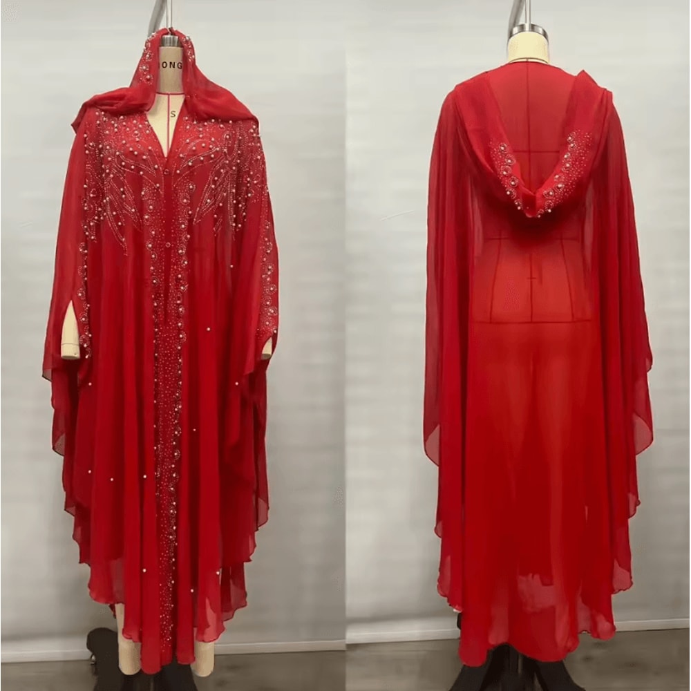 Vintage Hooded Cloak Cape Dress Thin Women Streetwear Poncho Jacket With Diamond Detail 10