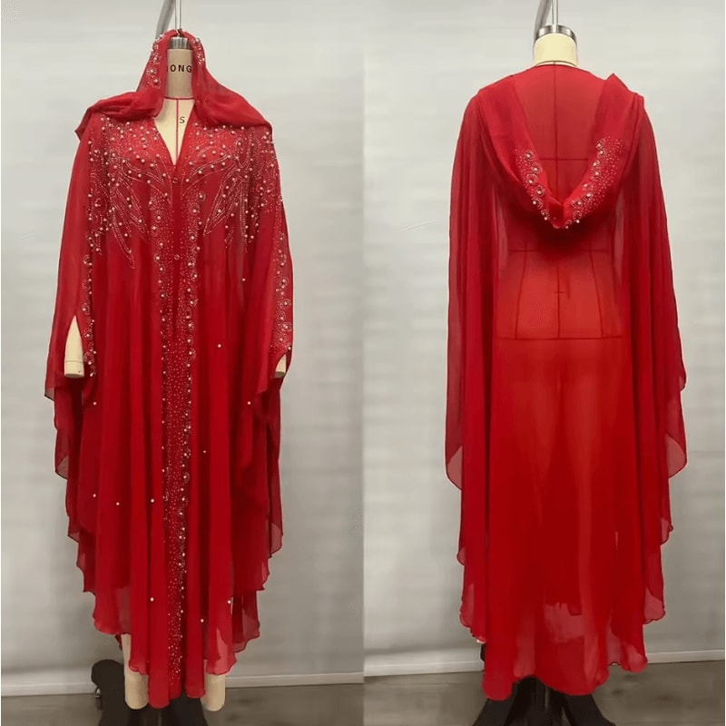 Vintage Hooded Cloak Cape Dress Thin Women Streetwear Poncho Jacket With Diamond Detail 10