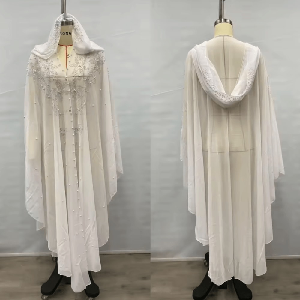 Vintage Hooded Cloak Cape Dress Thin Women Streetwear Poncho Jacket With Diamond Detail 14